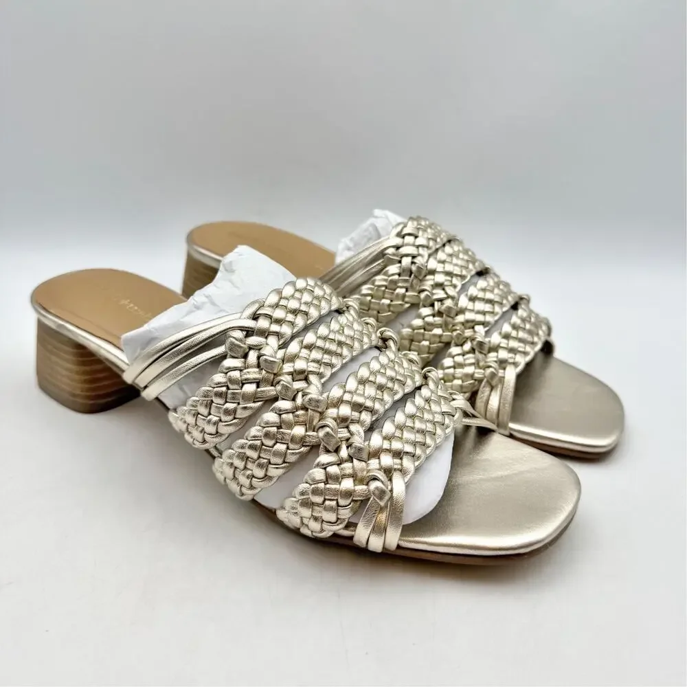 Salt + Umber Womens Riviera Braided Slide Heel Sandals EU 39 US 8 Gold EUC